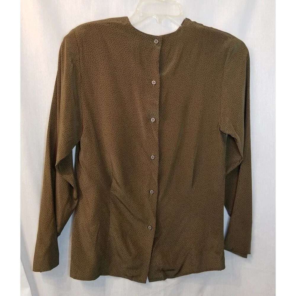 Vintage Mark Shale Shirt Womens Size 4 Green Black Silk Polka Dot - Picture 5 of 9